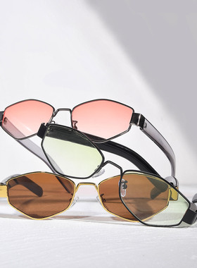 迅格眼镜 S3068摩登菱形多边形小框多色太阳镜女猫眼ins风 墨镜男