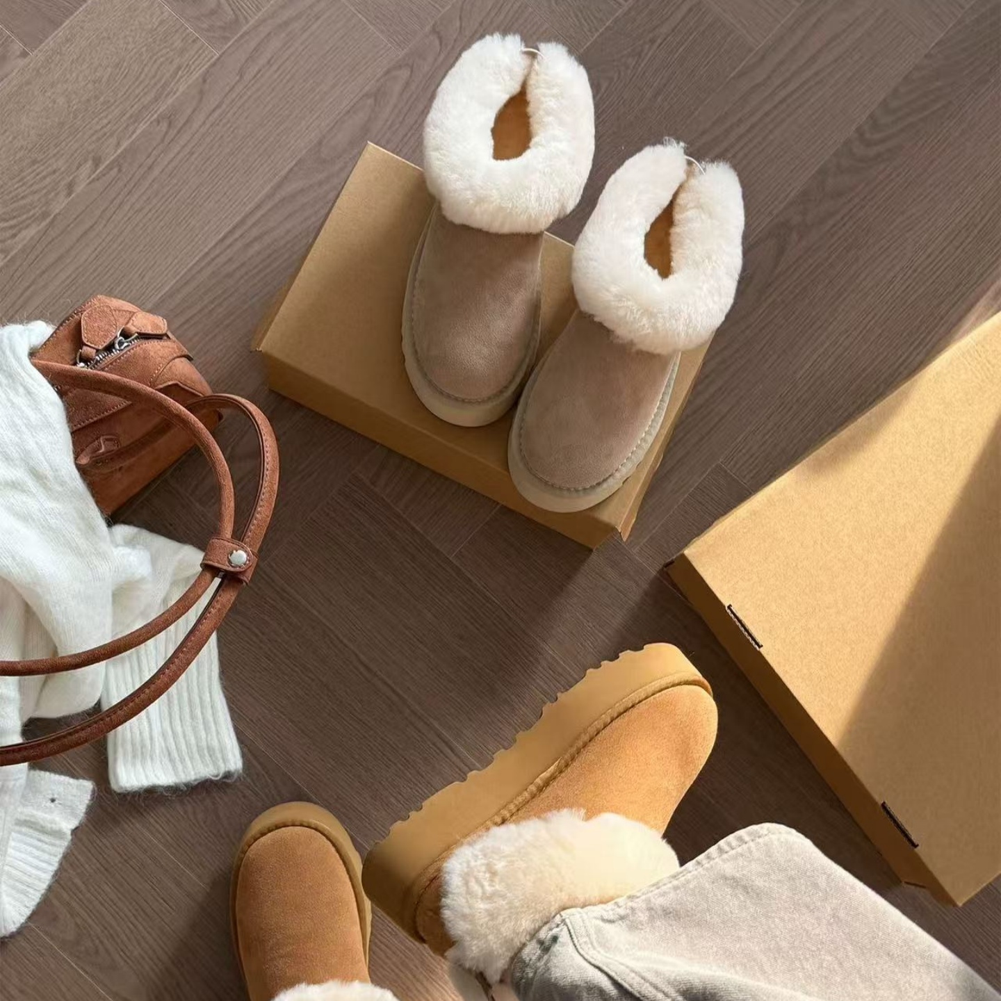 加厚雪地靴女加绒厚底一脚蹬棉鞋