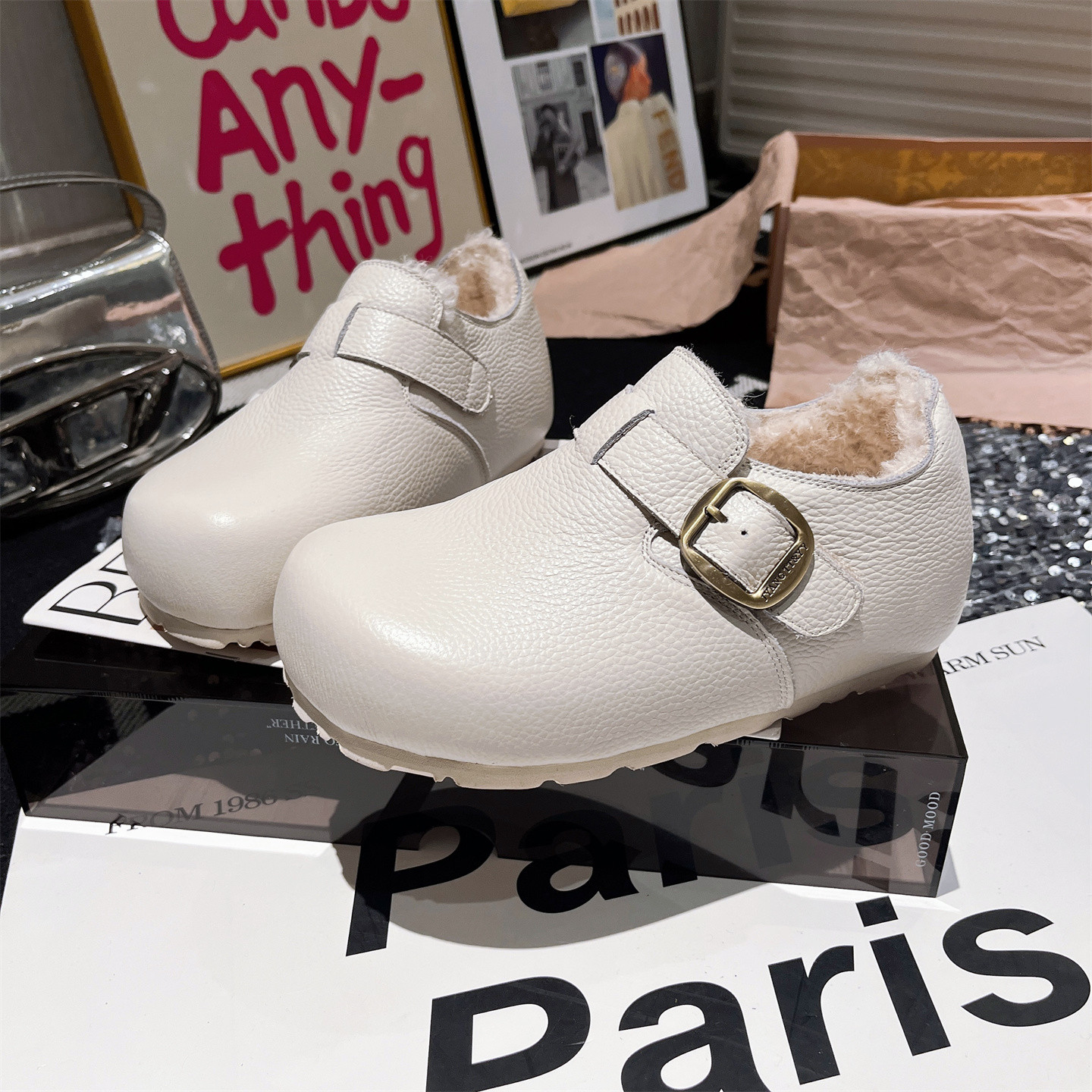 加绒内增高勃肯鞋乐福鞋女