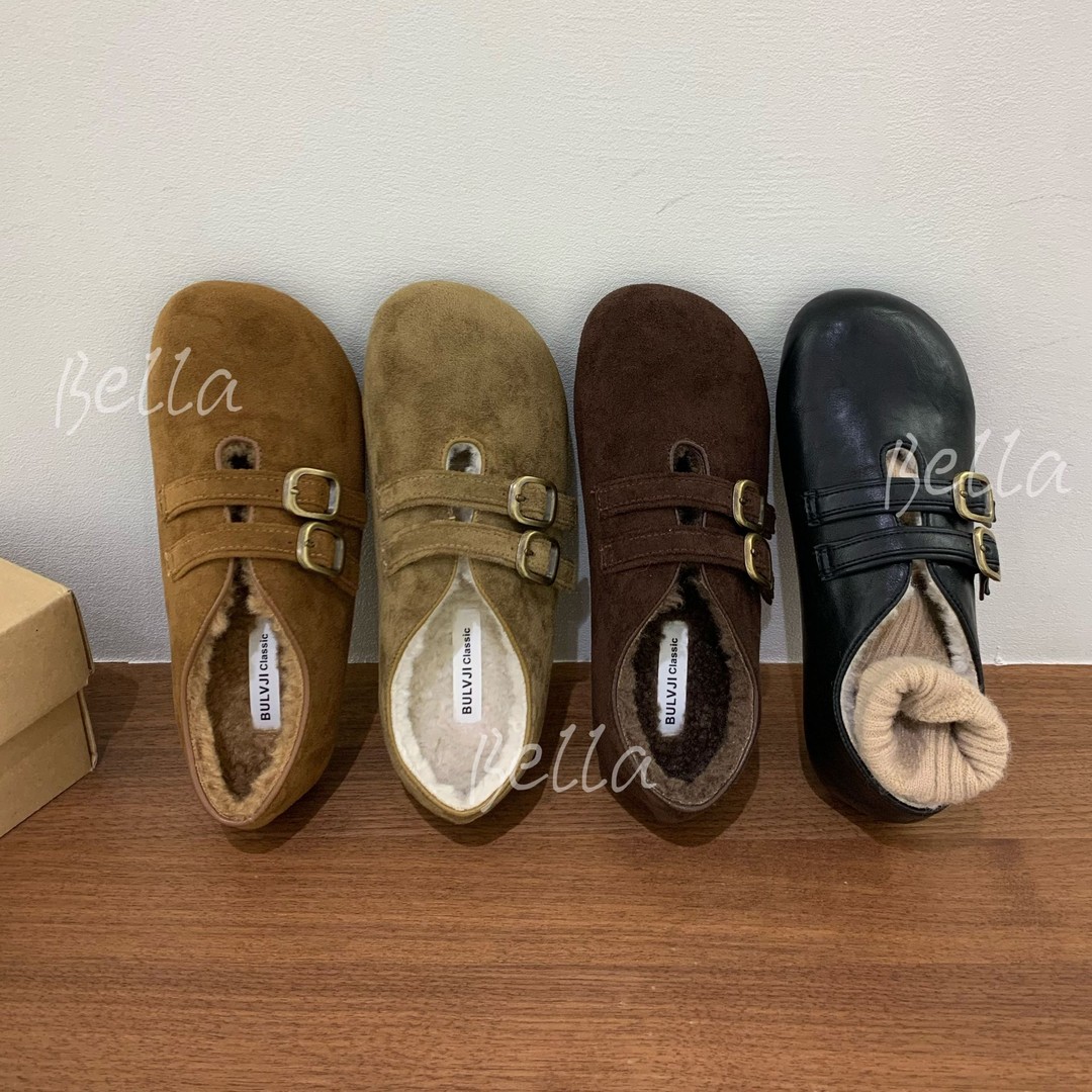 加绒平底豆豆鞋乐福鞋毛毛鞋棉鞋