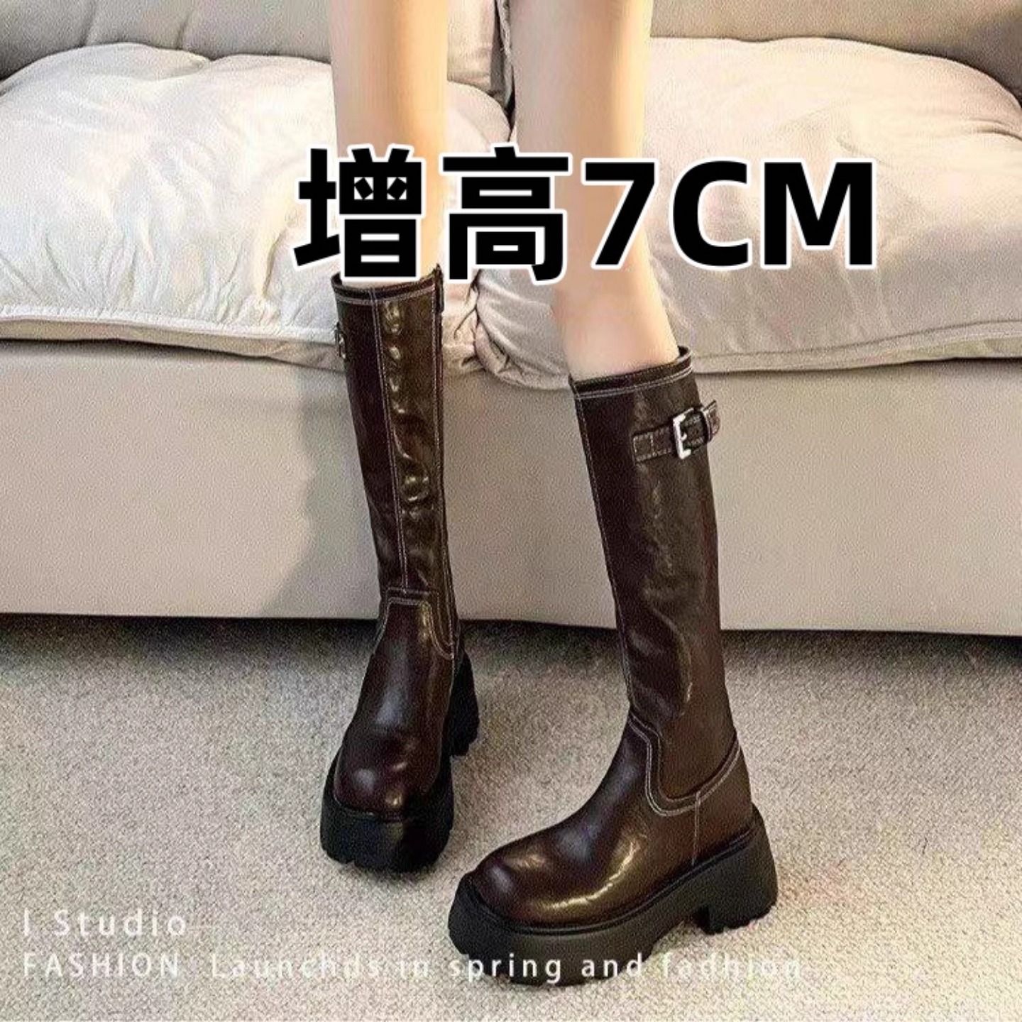 长筒靴女高筒骑士靴松糕厚底