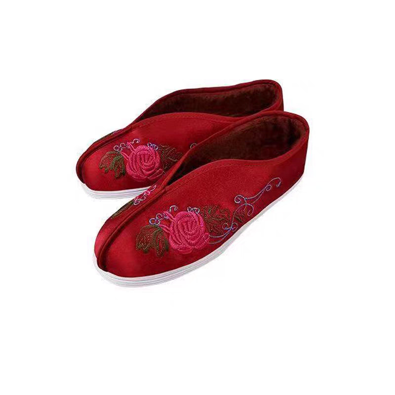 寿鞋女款白事绣花牡丹棉鞋单鞋莲花绣底寿衣配件寿鞋殡葬用品