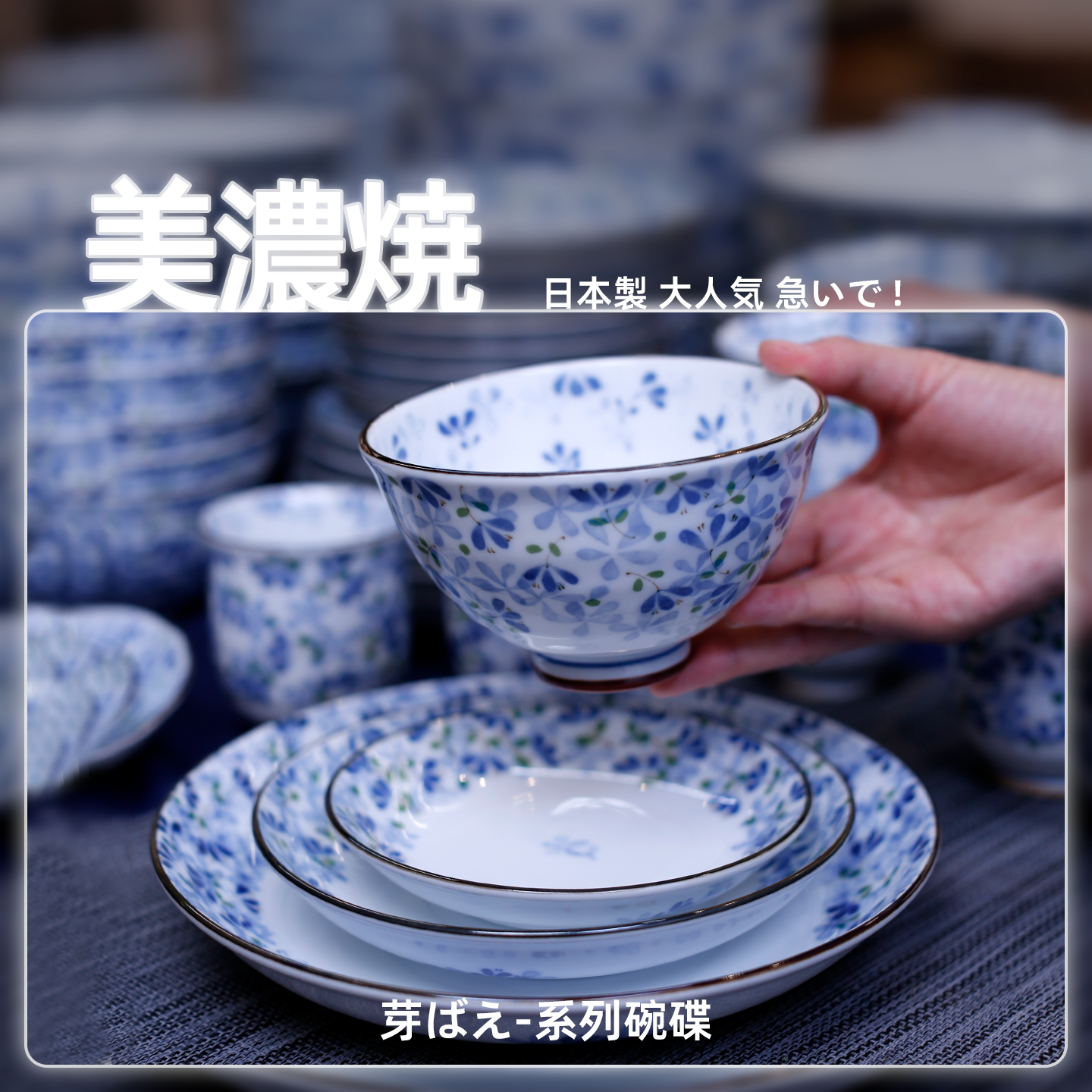 日本进口家用陶瓷盘米饭碗面碗蓝芽菜盘汤盘碟子日式餐具