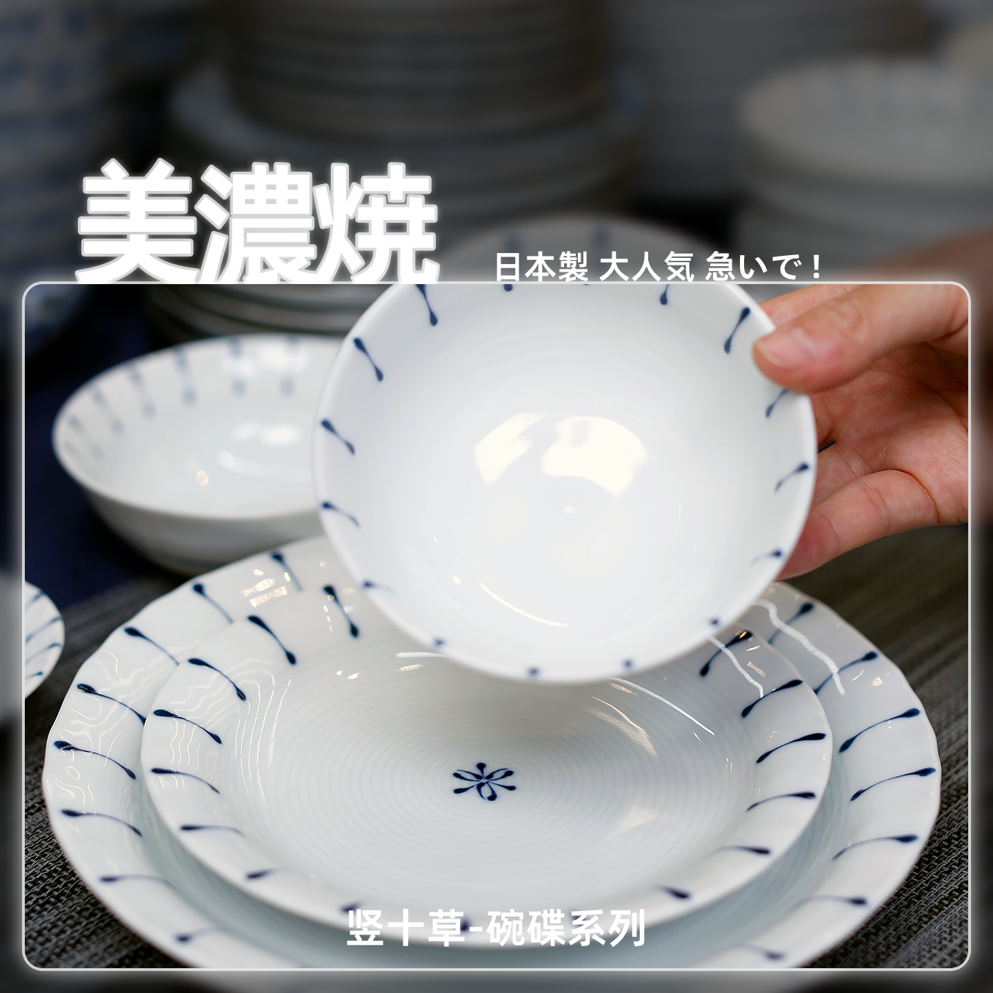 日本进口原装进口竖十草陶瓷盘米饭碗蘸料碟美浓烧日式家用餐具