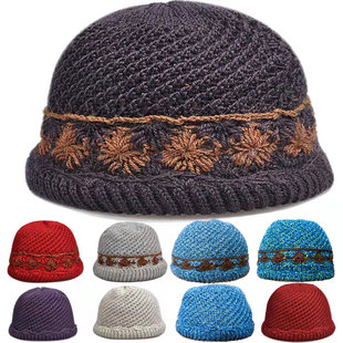 春秋透气薄款中老年人毛线帽子老太太帽子老奶奶帽单层针织毛线帽