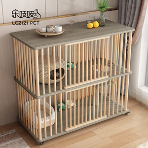 乐吱吱实木猫笼子家用猫柜室内三层超大自由空间宠物猫咪笼猫别墅