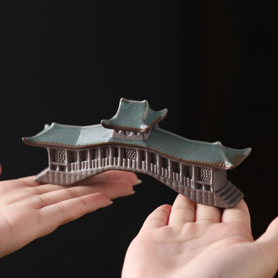古风建筑陶瓷廊桥石拱梁微
