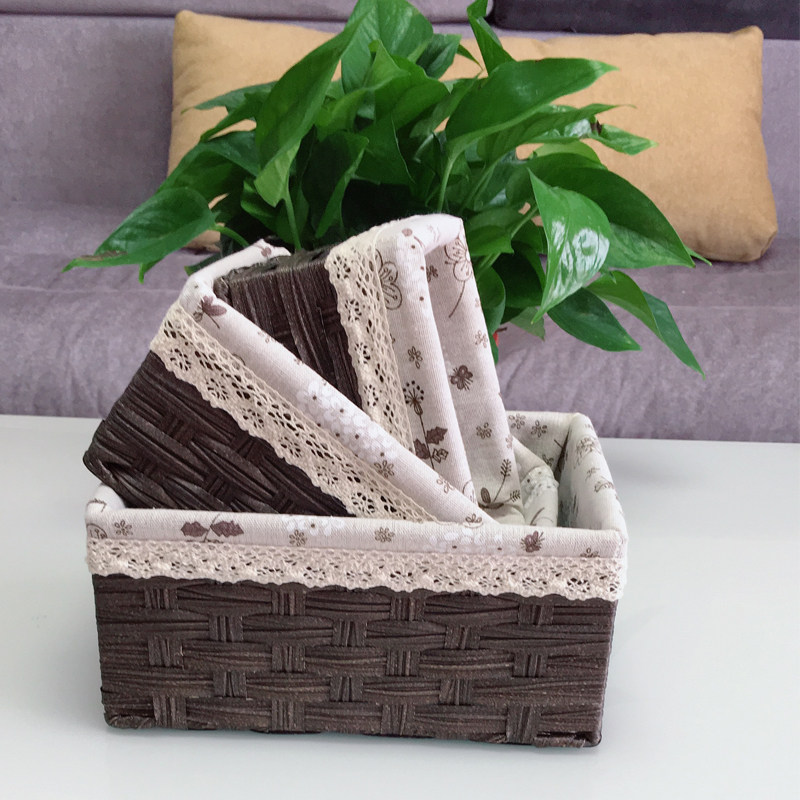 藤编水果收纳筐篓箱篮子护肤品钥匙遥控器杂物零食桌面布艺整理盒