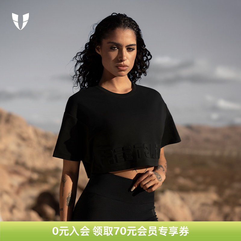 马甲线运动健身短袖t恤女圆领宽松户外跑步上衣短款训练瑜伽服女