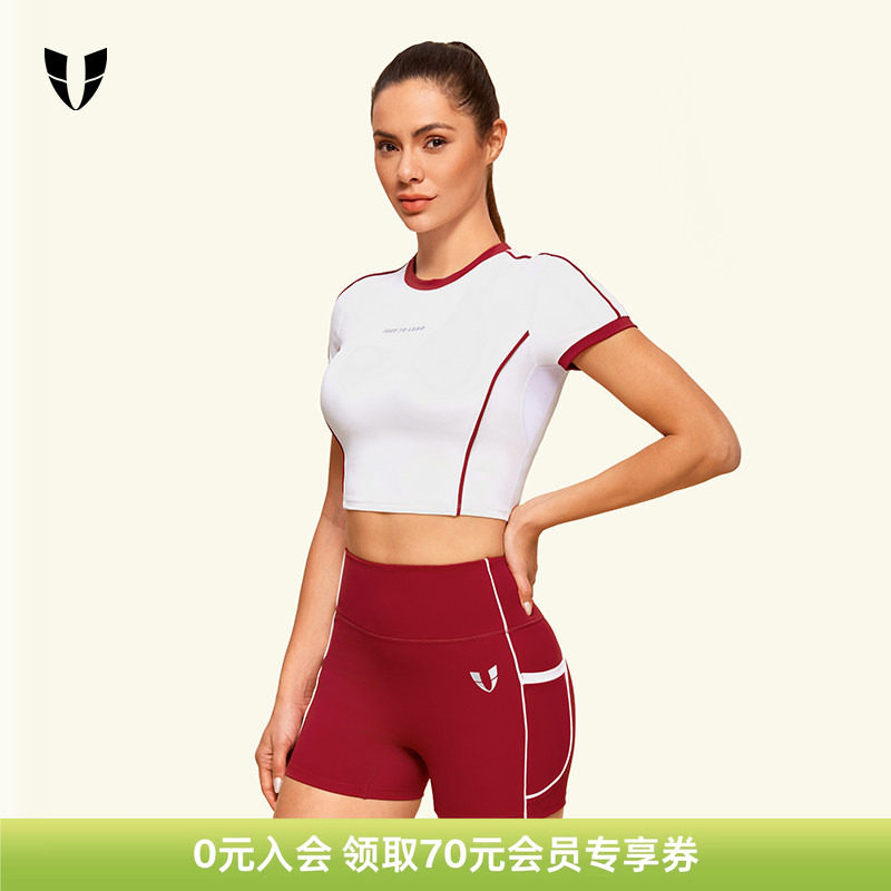 马甲线运动健身短袖t恤女短款修身显瘦户外跑步上衣紧身瑜伽服