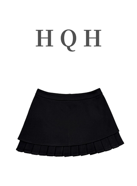 『2173#』韩系A字百褶不规则设计精致百搭拼接高腰显瘦短裙