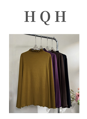 『1453#』韩系木耳边堆堆领宽松显瘦打底纯色休闲通勤长袖T恤