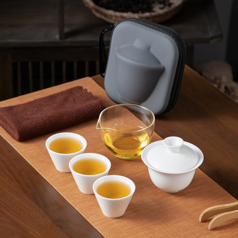 式旅行茶具套装陶瓷户外功夫茶具茶杯盖碗快客杯定制礼品
