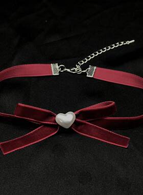 丝绒豹纹毛绒感结可爱氛围感爱心项圈脖子饰品oker颈链
