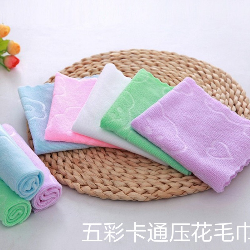 卡通五彩礼品毛巾压花方巾儿童毛巾洗脸一次性厨房擦手巾货源