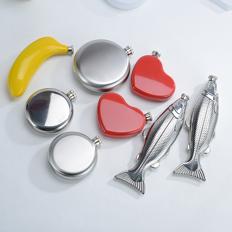 加厚异型小酒壶爱心小鱼香蕉不锈钢酒具圆型壶酒瓶工艺品