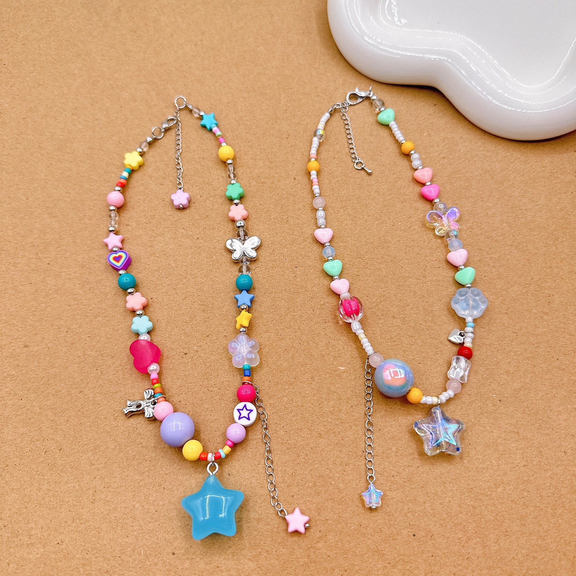 彩色多巴胺千禧花朵星星串珠项链女 卡通甜美甜妹夏日y2k