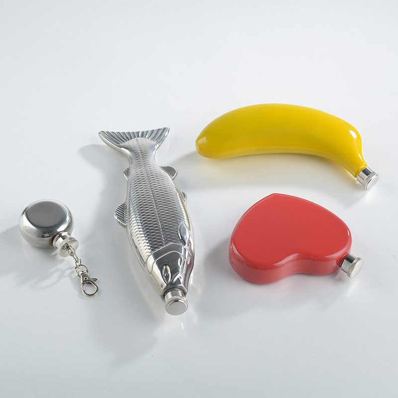 不锈钢小鱼酒壶香蕉爱心款白酒瓶异型酒具供货