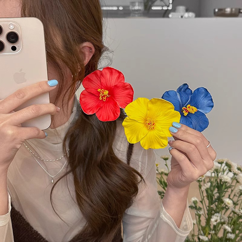 海边度假风仿真扶桑花发夹女气质刘海夹侧边鸭嘴夹子新款发卡头饰