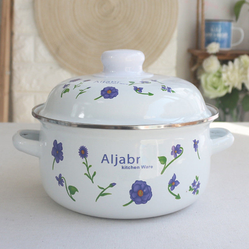 加厚珐琅搪瓷锅16/18/20m搪瓷福锅蒸锅泡面锅煮面炖汤锅双耳锅