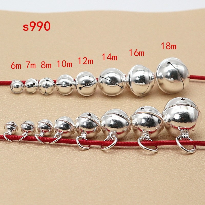 990银铃铛纯银会响单个编制绳手工小配件成人手链挂件银饰