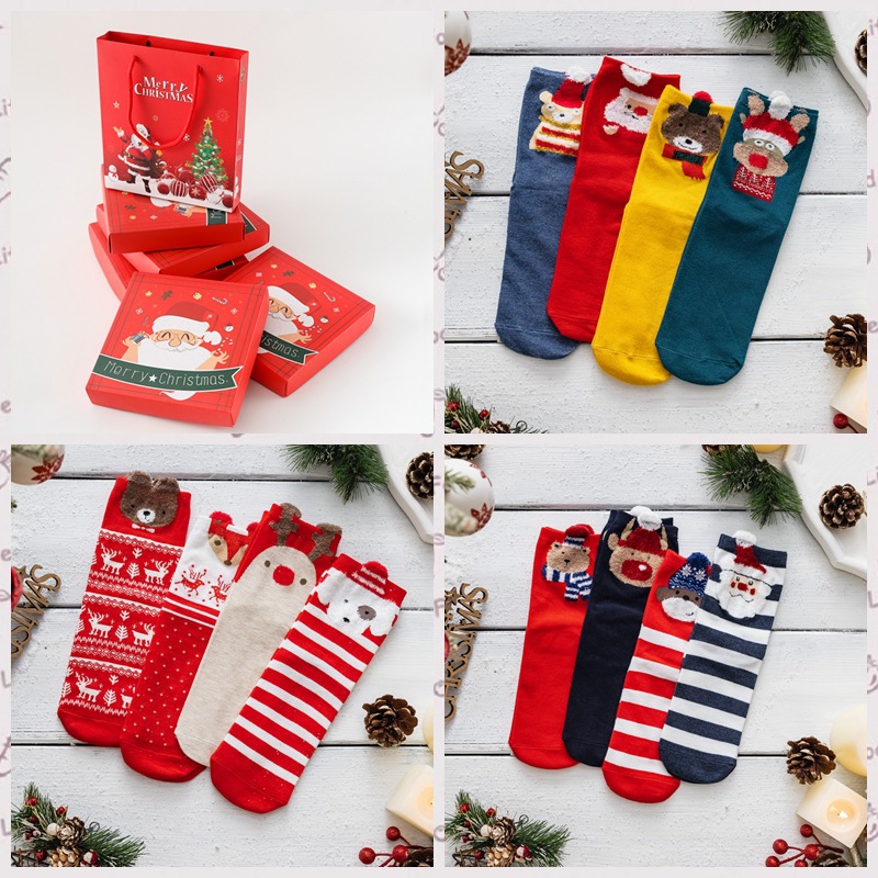 圣诞袜子 女士卡通中筒袜可爱圣诞节礼物礼盒装圣诞老人袜子
