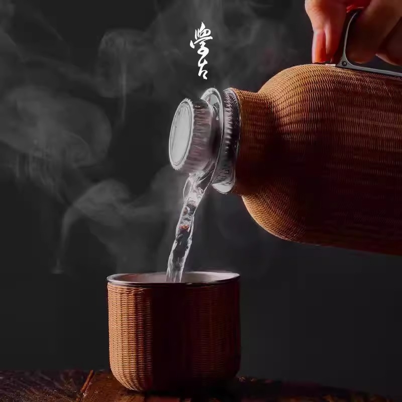 学古|一原传家壶竹雅·迷你 595ml 竹丝礼作 纯钛内胆搭配钛杯