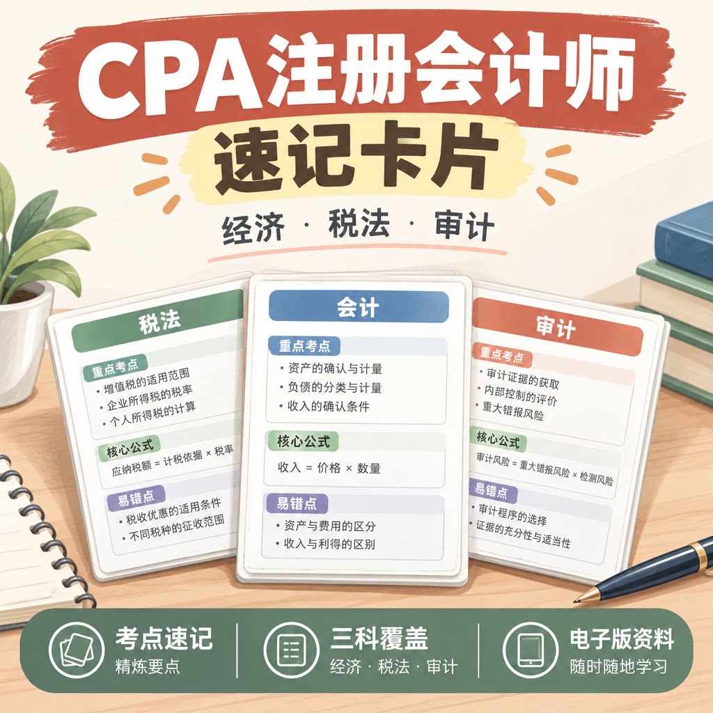 CPA注册会计师经济税法审计三科考点速记卡片背诵辅导资料电子版