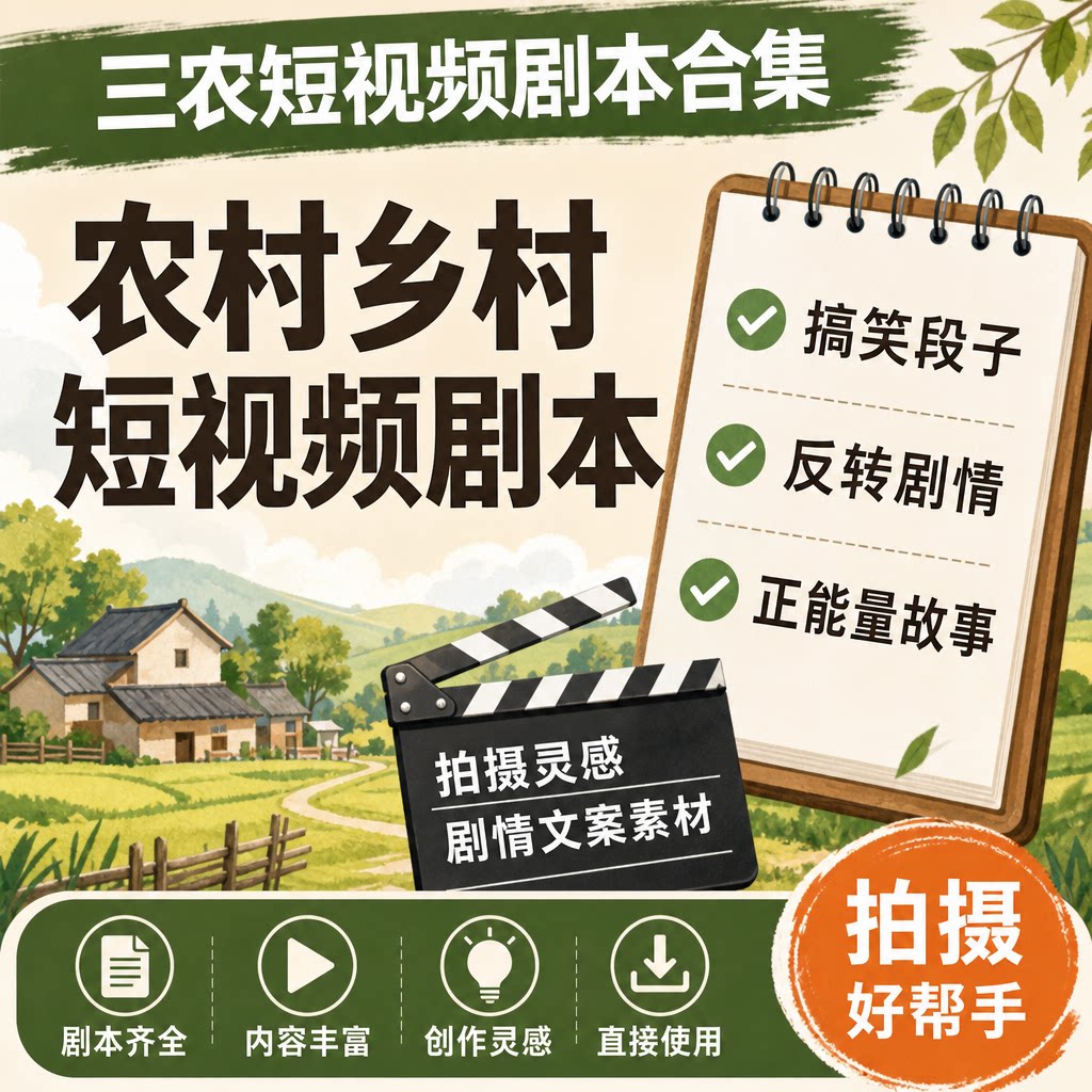 抖音快手三农农村乡村农人短视频剧本拍摄剧情文案搞笑段子集素材