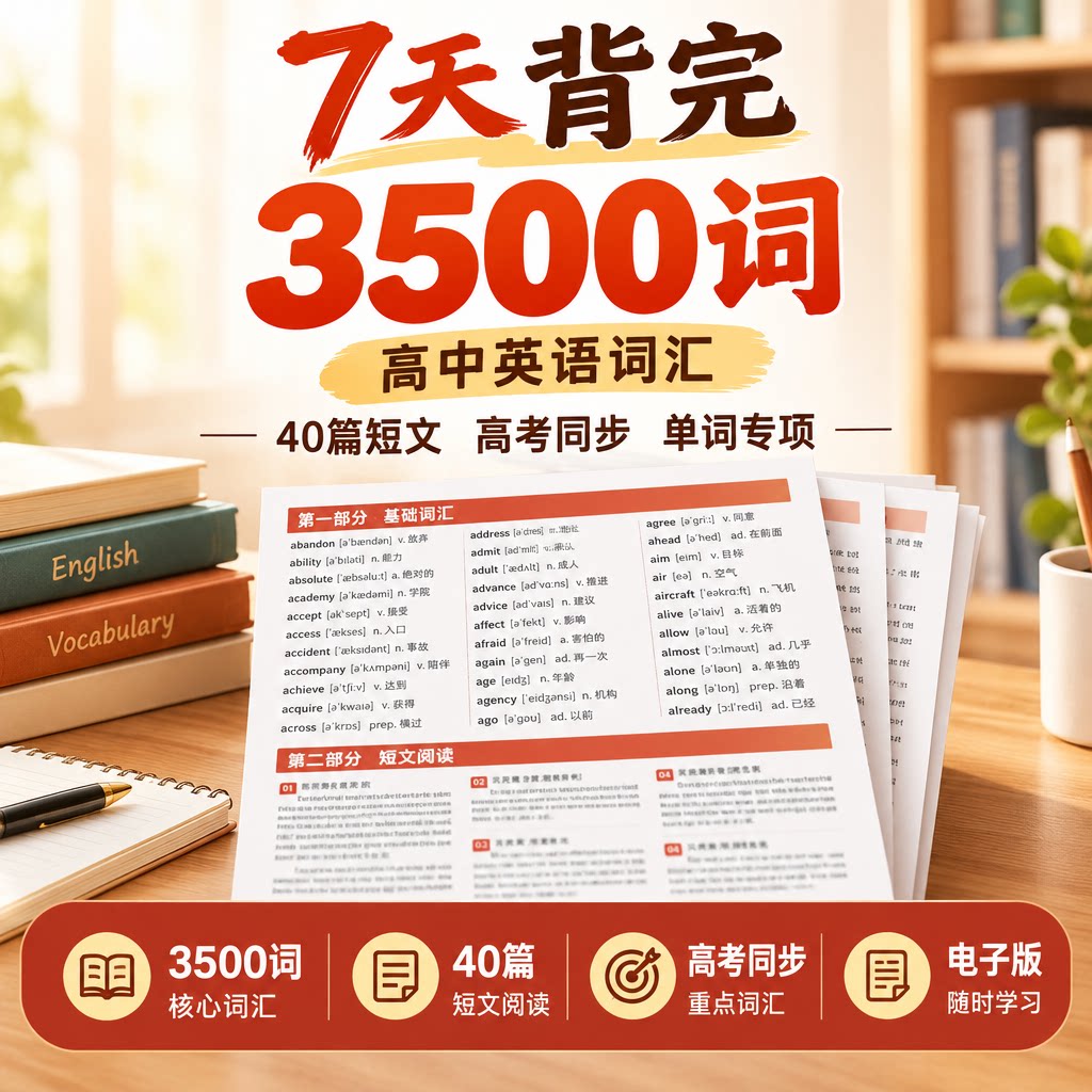 高中英语词汇3500词7天背完高考同步单词专项必背40篇短文电子版