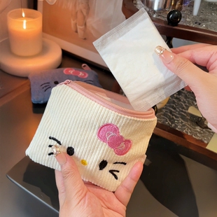 日本の可爱刺绣KT猫零钱包便携卡包迷你化妆包耳机口红杂物收纳包