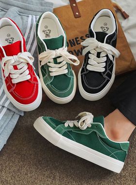 男鞋子潮鞋2025夏季新款红色宽脚复古帆布鞋厚底小众休闲运动板鞋