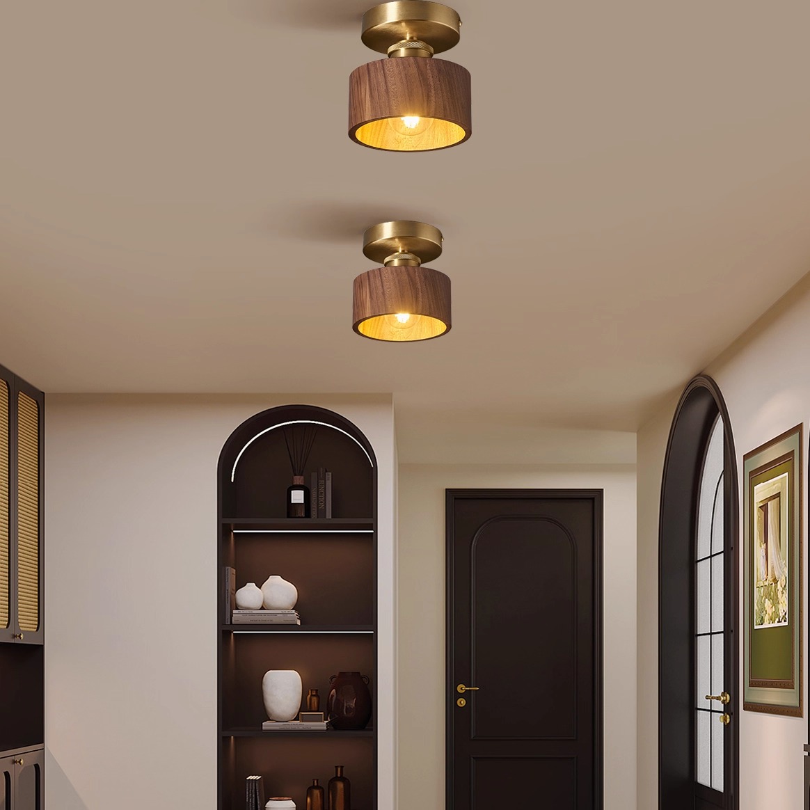 简约全铜过道灯走廊灯胡桃木吸顶灯玄关入户灯设计师创意衣帽间灯