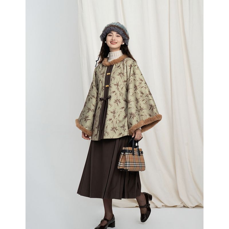 【青竹】昭君袄日常明制圆领披袄青色汉服改良版马面裙国风套装裙