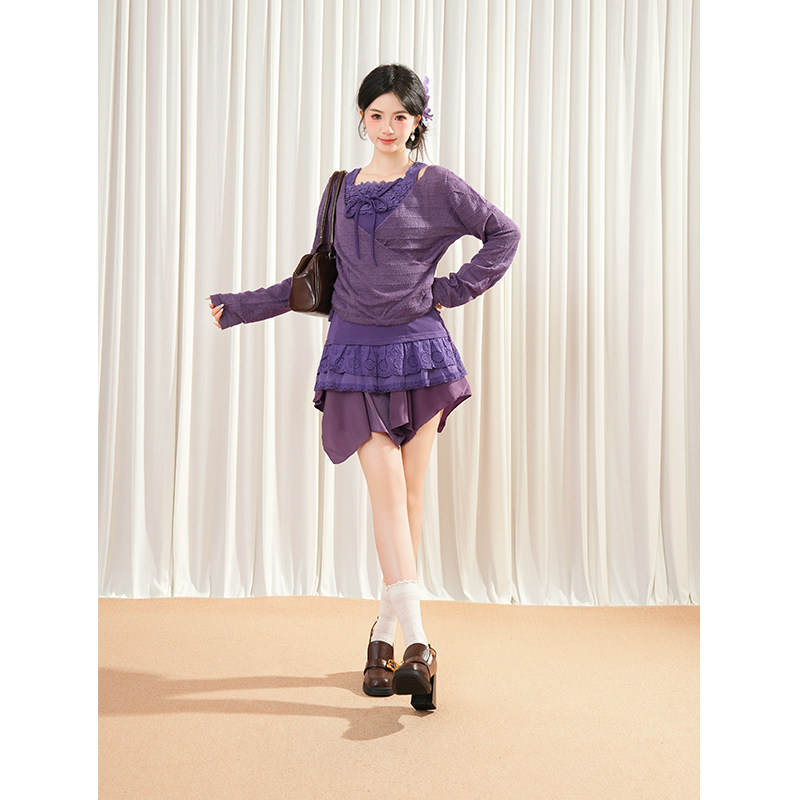 【浪漫紫色系】古着穿搭2025年复古开衫+内搭吊带上衣+短裙三件套,女装/女士精品,时尚套装,淘宝优惠券,粉丝福利购,淘宝优惠卷