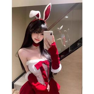 晴木酱~圣诞节女郎兔女郎抹胸连衣裙2025新款圣诞节礼服约会穿搭
