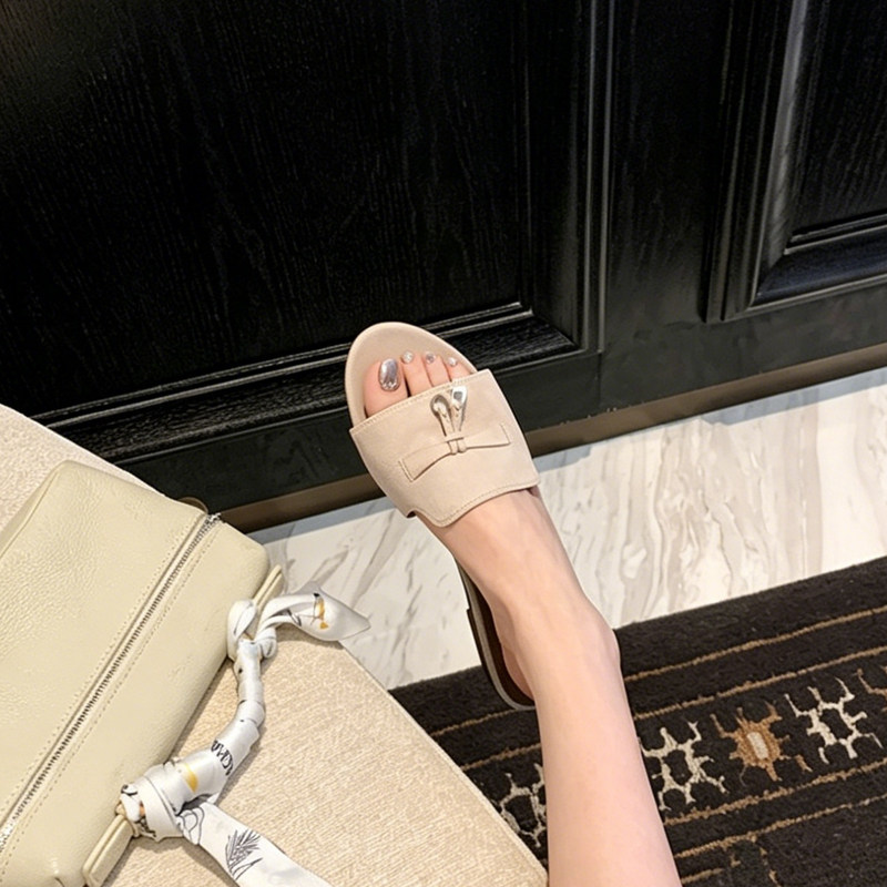 羊皮版~法式复古老钱流苏锁扣平底一字拖鞋女2026凉拖凉鞋外穿夏