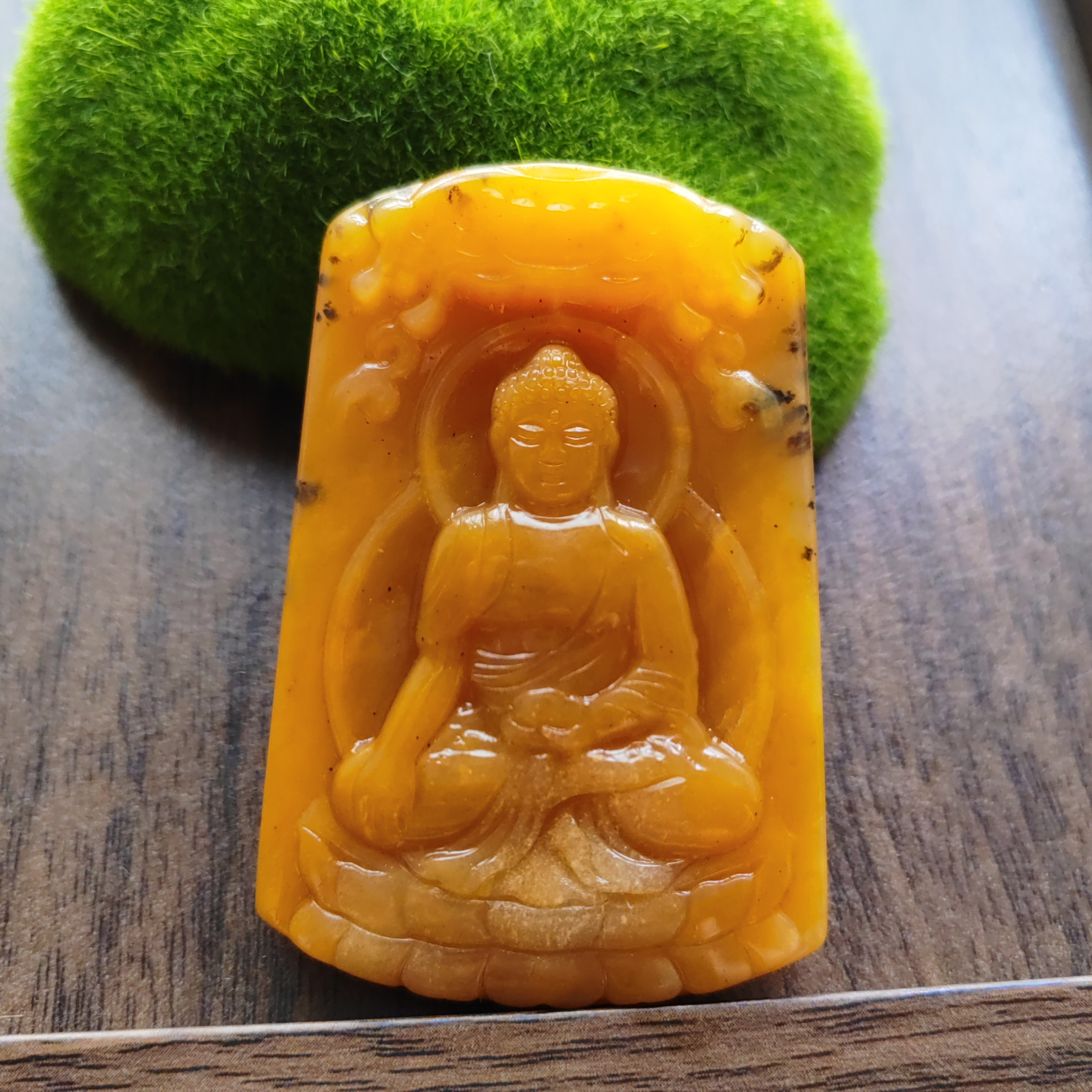 正品佛牌大日如来玉佩挂件天然原矿玉石正品黄龙玉佛牌65*45*10