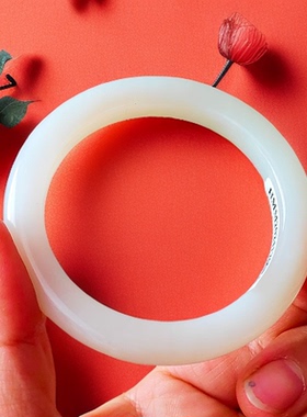 天然原矿正品a货黄龙玉白玉手镯0848白月光 51圈8*9m平安端庄优雅