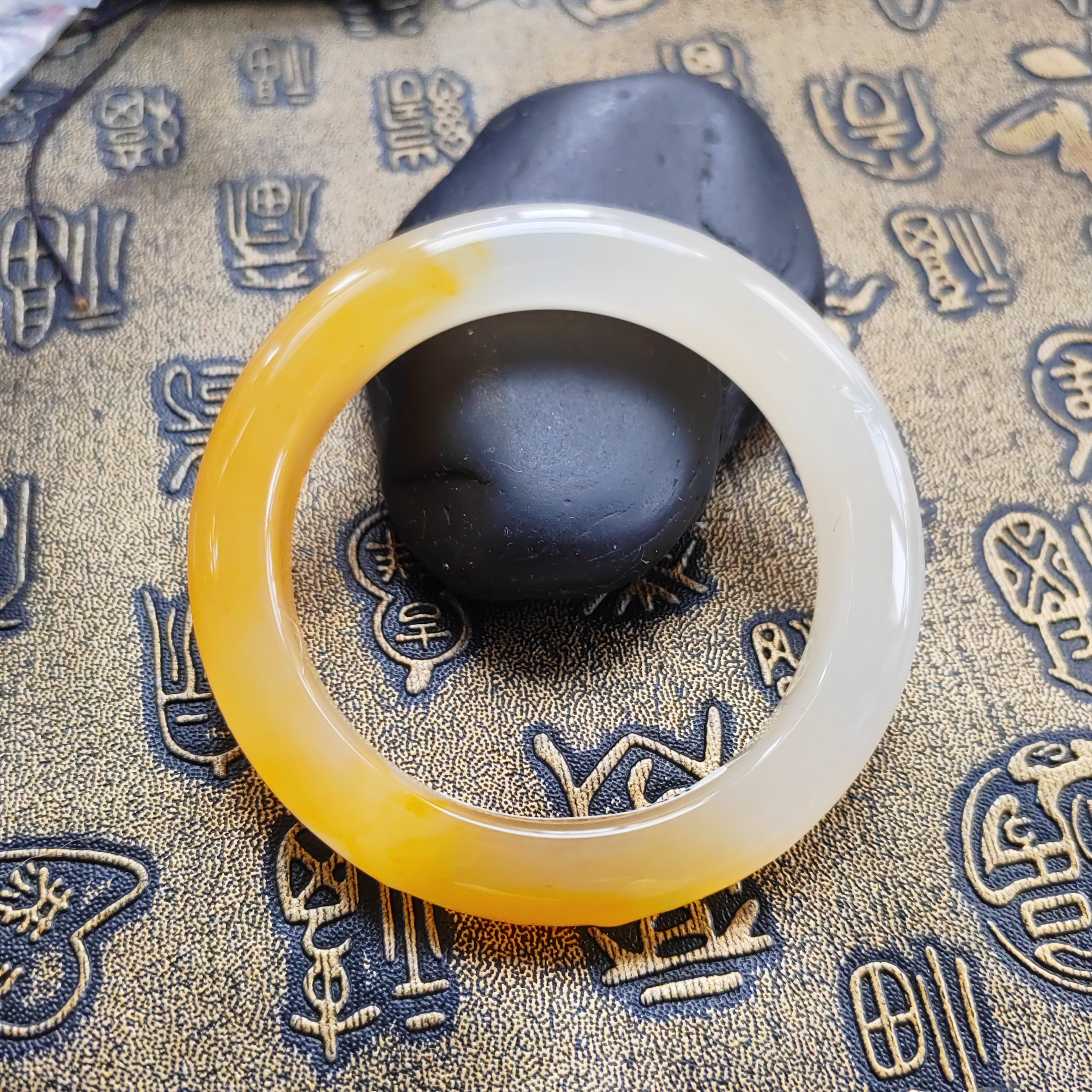 有证书57圈精品玉镯半山半水A货纯天然玉石官方正品黄龙玉手镯