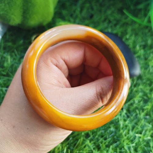 有证书藏运聚气56圈玉镯鸡油黄渐变天然玉石正品黄龙玉手镯15*9