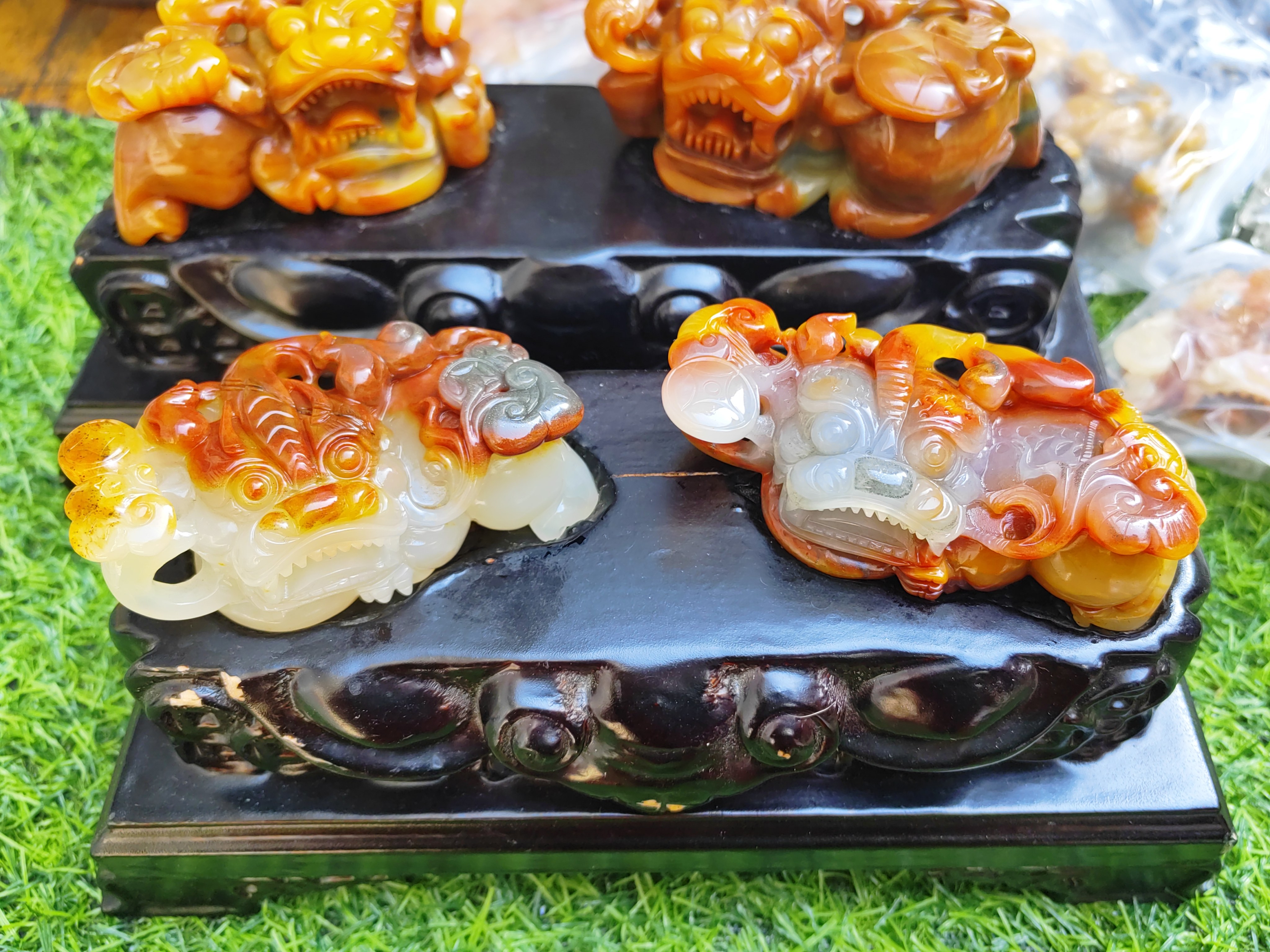 阴阳眼貔貅摆件一对福禄寿三色霸王貔貅A货纯天然玉石正品黄龙玉