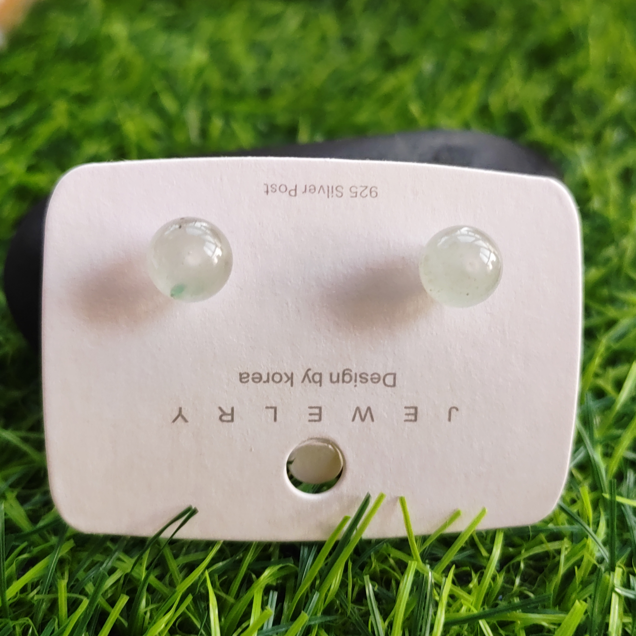 纯天然玉石耳饰纯银镶嵌冰种飘花耳钉正品保真非洲翠8mm