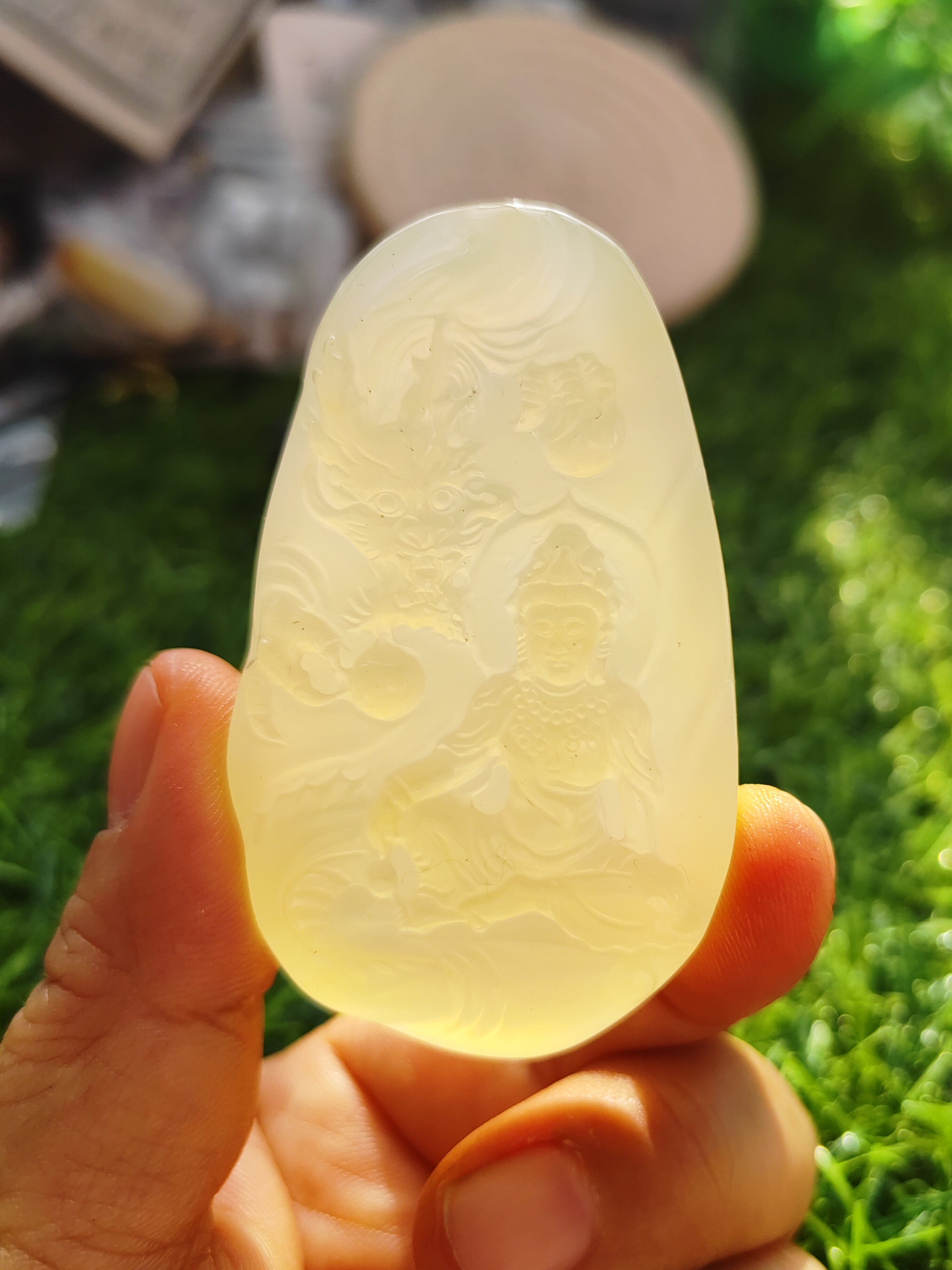 佛牌护佑平安御龙观音纯天然玉石官方正品黄龙玉佛牌龙63*39*12