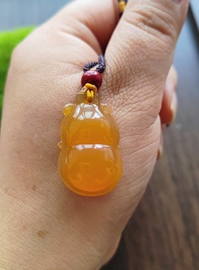 先鉴后发鸡油黄正品黄龙玉葫芦挂件1号缅黄料天然原矿29*18*7