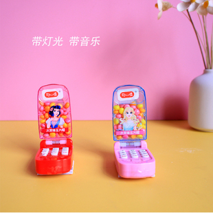 好心情卡通公主灯光音乐手机混合水果压片糖玩儿童电话机玩具
