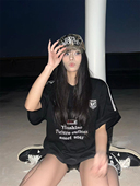 SIRYIN官方店 素织带条纹休闲无性别短袖 Sport美式 复古运动足球元