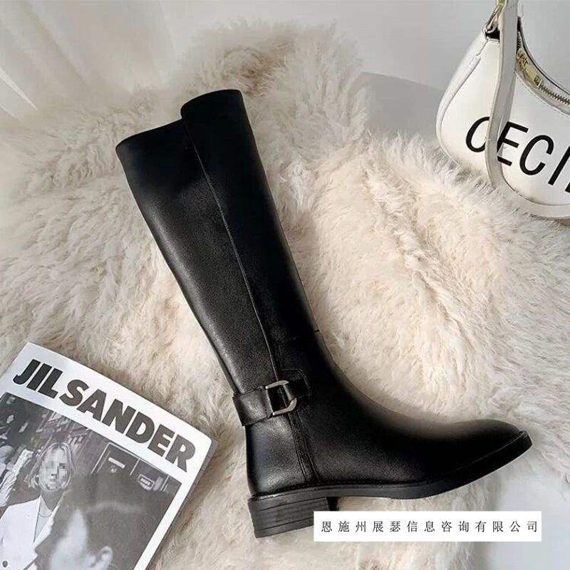 2025新款百搭秋冬不过膝长靴平底长筒骑士靴女高筒靴皮靴马靴