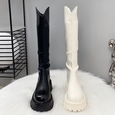 不过膝长筒靴女2025秋冬新款爆款超绝百搭白色靴子厚底高筒骑士靴