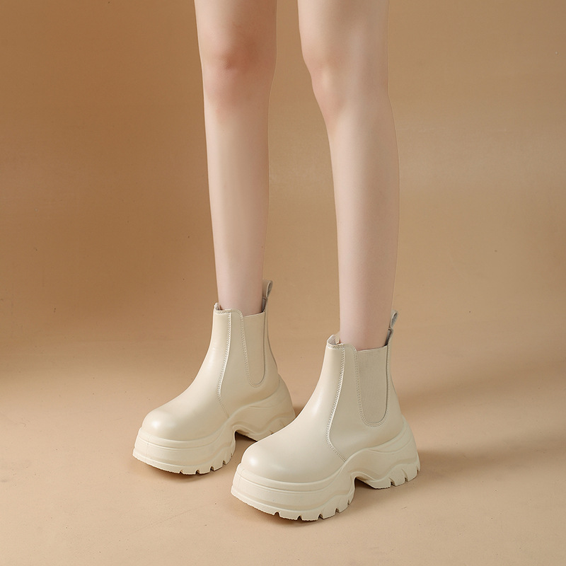 欧洲站复古厚底松糕切尔西短靴2025秋冬季黑色休闲女鞋粗跟马丁靴